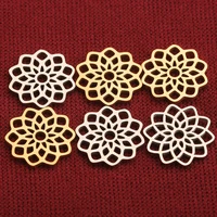 5pcs gold stainless steel yoga lotus charms hollow round flower pendants for necklace craft bracelet wholesale supplies gift