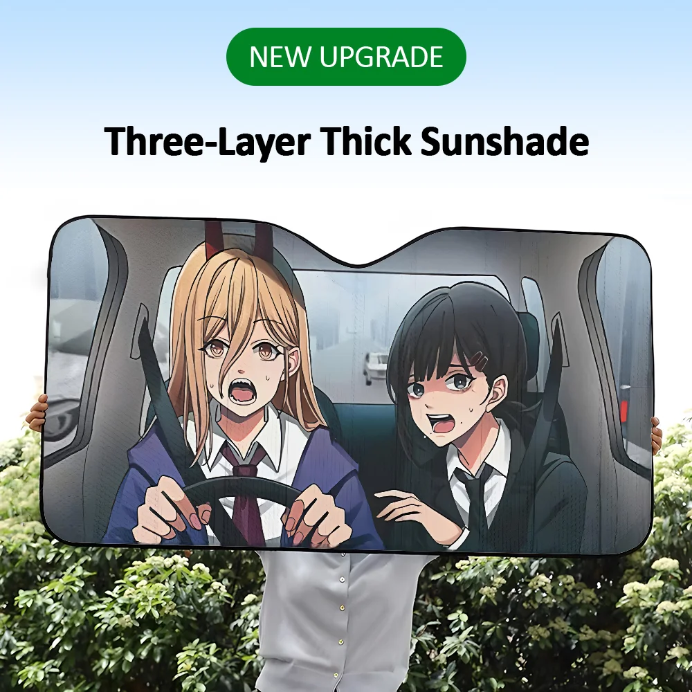 

C-Chainsaw Man Аниме Автомобильный солнцезащитный козырек Трехслойная изоляция Переднее лобовое стекло автомобиля Солнцезащитный козырек на присоске Блоки УФ-лучей Солнце