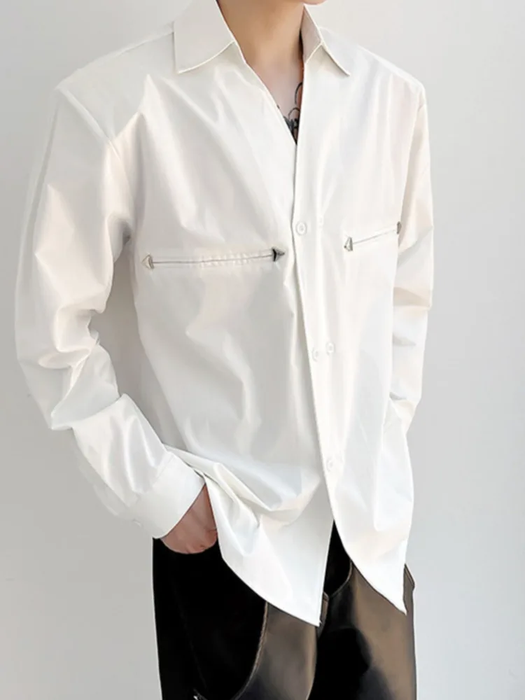 

SYUHGFA 2022 Autumn Turn Down Collar Long Sleeve Solid Color Shirt For Men double Breasted Loose Fashion Shirts Men Clothing