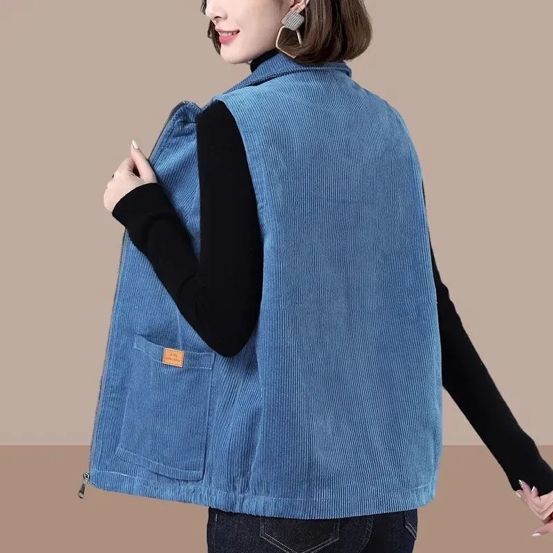 Женский вельветовый жилет на молнии короткий размеры до 5XL