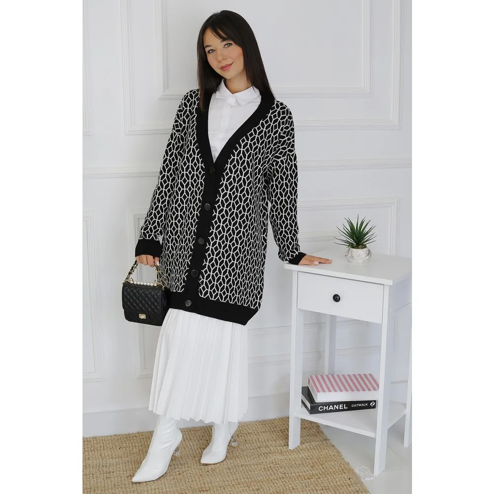 

Dorlie Patterned Selanik Mesh Knitwear Cardigan/navy blue