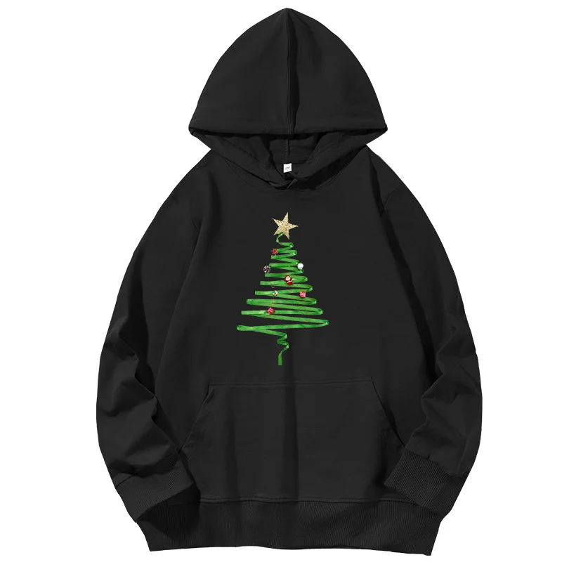 Ribbon Green Christmas Tree graphic Hooded sweatshirts Christmas tree and presents fashion christmas sweatshirt hoodies women
