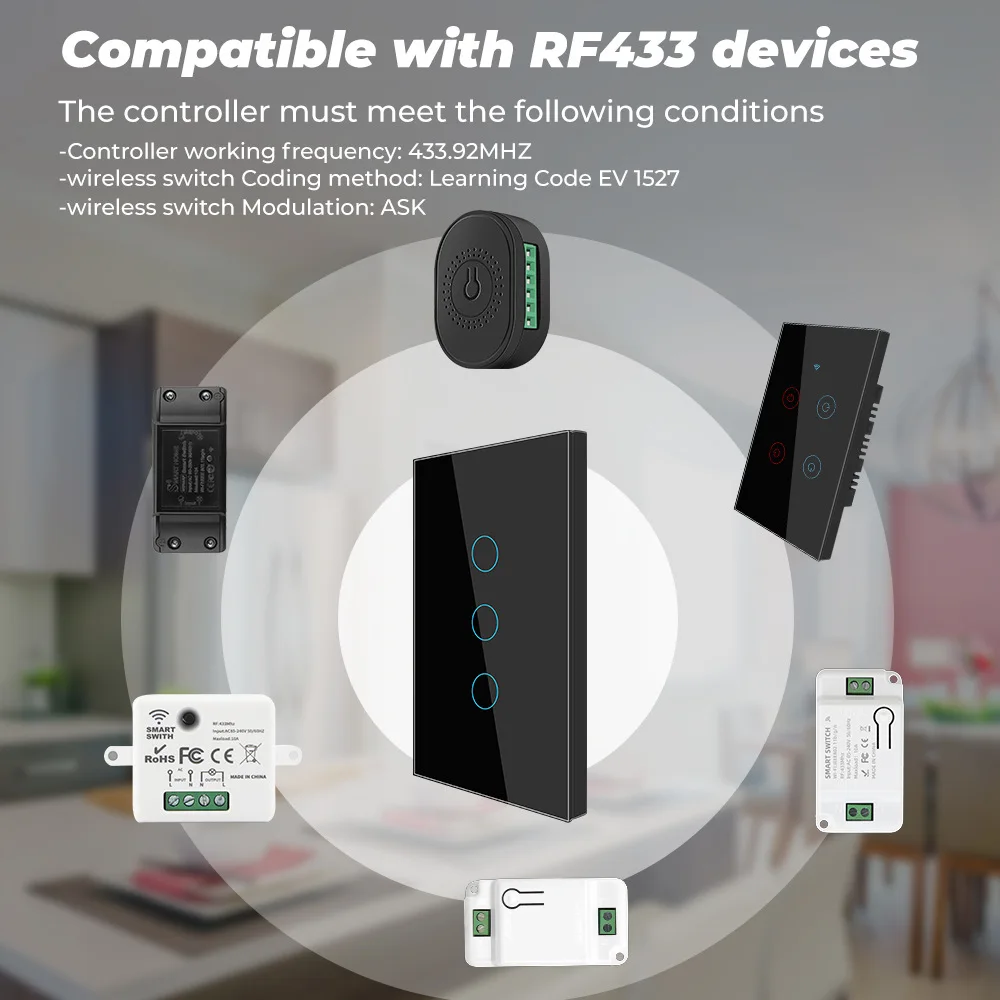 Сенсорный беспроводной смарт-выключатель Бразилия США 1 2 3 клавиши RF433Mhz