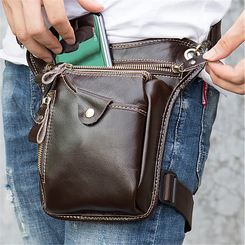 Simple casual men's natural genuine leather leg bag outdoor sports first layer cowhide waist bag retro fashion cycling bag