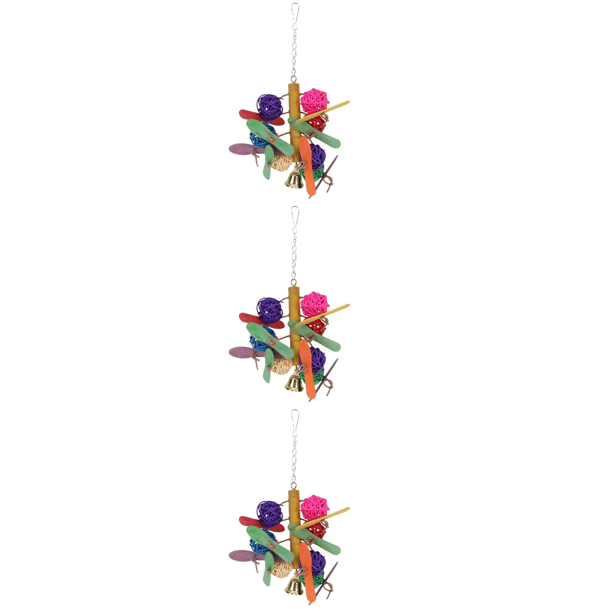 

3pcs Parrot Chewing Colorful Parrot Rattan Cage Bird Chewing Hanging with Bell