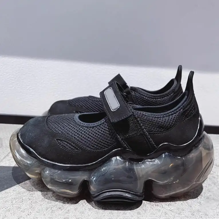 2023 Women Bubble Damping Thick Sole Round Toe Hook&Loop Flats Sneakers Ladies Mesh High Platform Mixed Color Dad's Casual Shoes