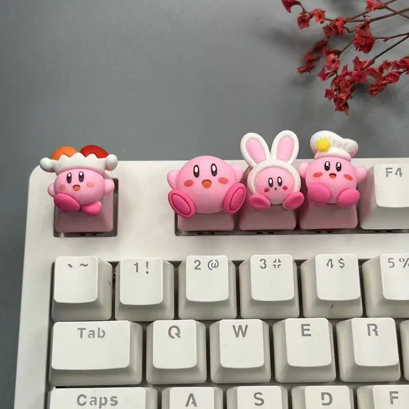 

Kawaii Kirby Anime Hobby Keyboard Cap Mechanical Keyboard Pink Translucent Personalized Cartoon Animation Cross Axis Esc Key Cap