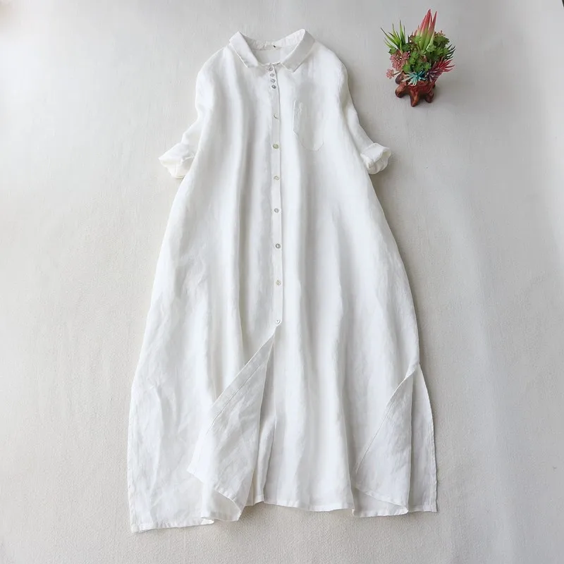Винтажное длинное платье-рубашка женская простая свободная летняя рубашка с - Фото №1