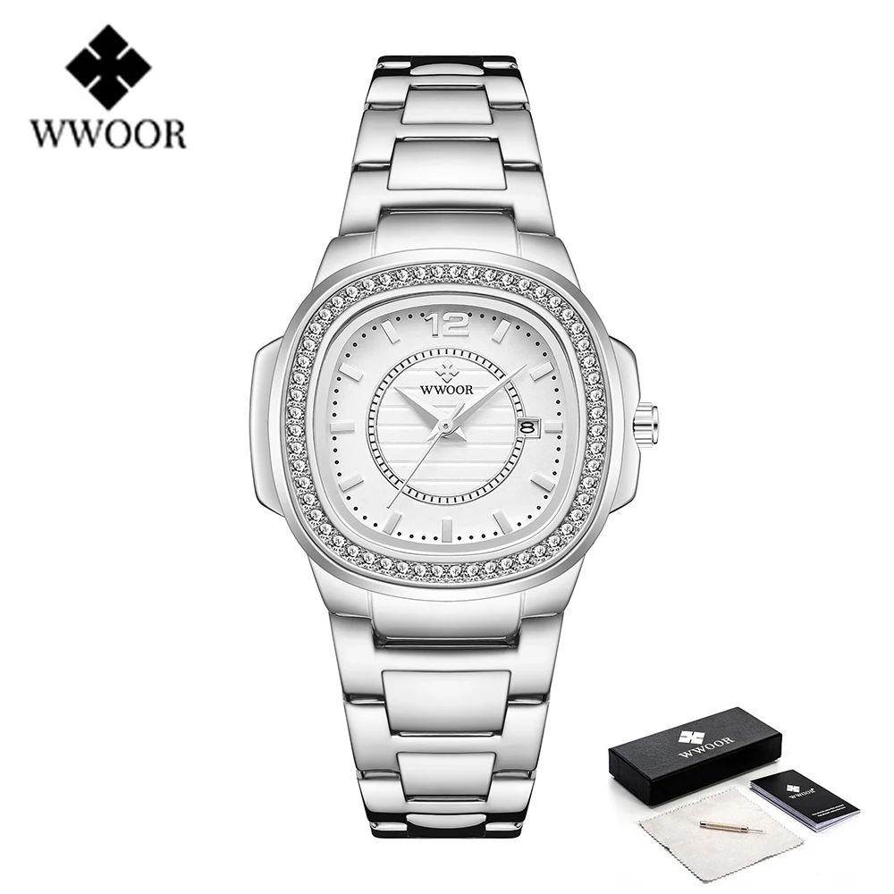 2023 Top Brand WWOOR Diamond New Watch For Women Fashion Luxury Calendar Waterproof Clock Ladies Quartz Wristwatch Montre Femme