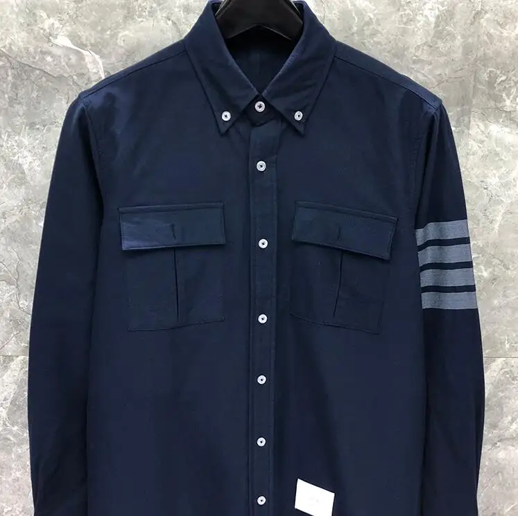 Shirts Men Office New Shirts Men Loose Blue Long Sleeve Casual Long Shirt Turn Down Collar Oxford Striped Men's Clothing