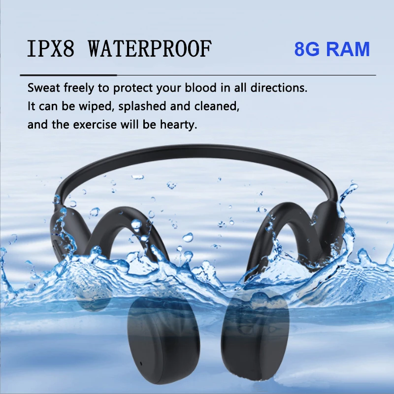 

New Swim Bone Conduction Earphone IPX8 Waterproof Bluetooth Wireless Headphone With Mic TWS Built-in Memory 8G Bass Hifi Headset