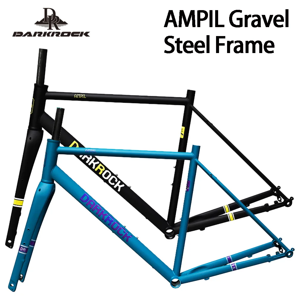 

700C DARKROCK Gravel Frameset Steel Frame and Carbon Fork Thru Axle 12x142 700C*42C CR-MO 4130 Disc Brake Bicycle Frameset