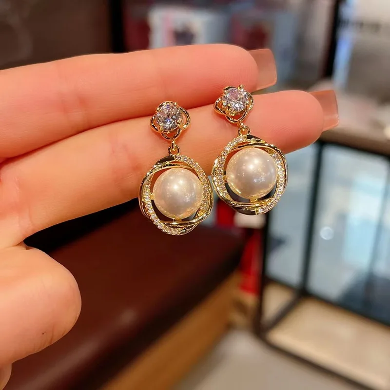 

Exquisite Luxury Zircon Imitation Pearl Dangle Earrings For Women Opal Sunflower Daisy Flower Cute Cat Earring Wedding Jewelry