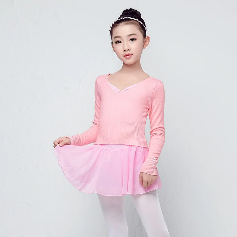 

1pcs/lot children latin ballet dancing solid top girl training dancing knitted shirt v-neck high waist top