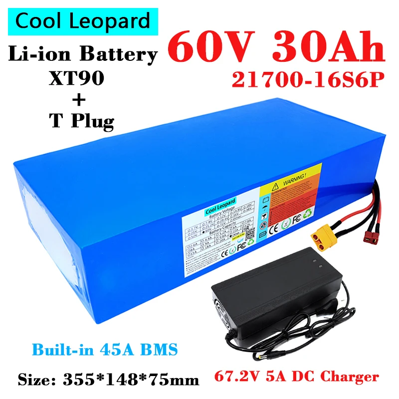 

New 16S6P 21700 60V 30Ah Lithium Battery Pack,for Electric Vehicle Scooter Motorcycle Tricycle Replacement 67.2V Li-ion Battery