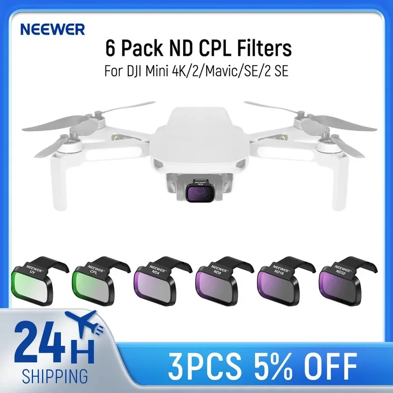 Фото NEEWER Набор из 6 фильтров ND CPL для DJI Mini 4K/2/Mavic/SE/2 SE, аксессуары для объектива дрона, накладные круговые поляризационные нейтральные фильтры. №1