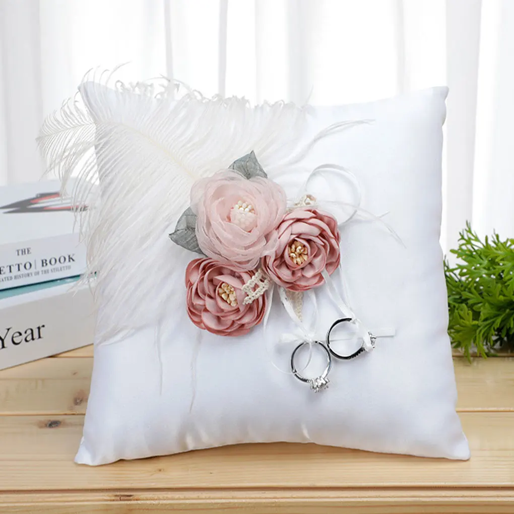 

Cloth Stunning Bridal Ring Setting For Party Celebration Decoration Wedding Pillow Bearer Ring Pillow feather red flower 1