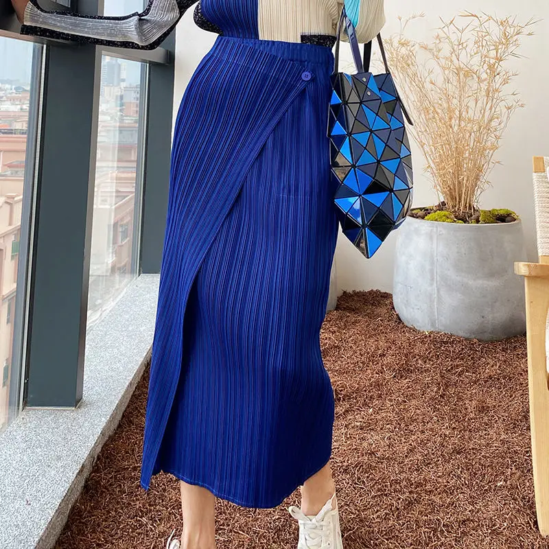 

Pleated half-length skirt female long branch model fashion slim high waist high waist solid color life commuter pleated skirt