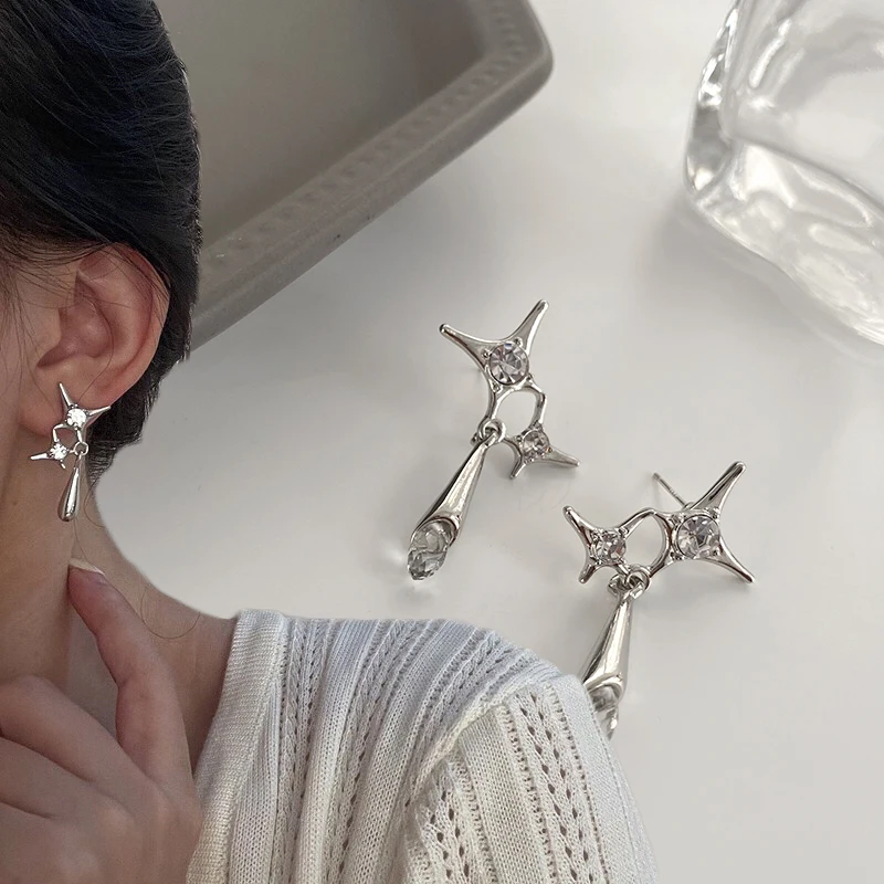 

2022 готические панковские металлические серьги-капли в форме звезды серебряного цвета, звезды, крест, подвесные блестящие серьги, модные укр...