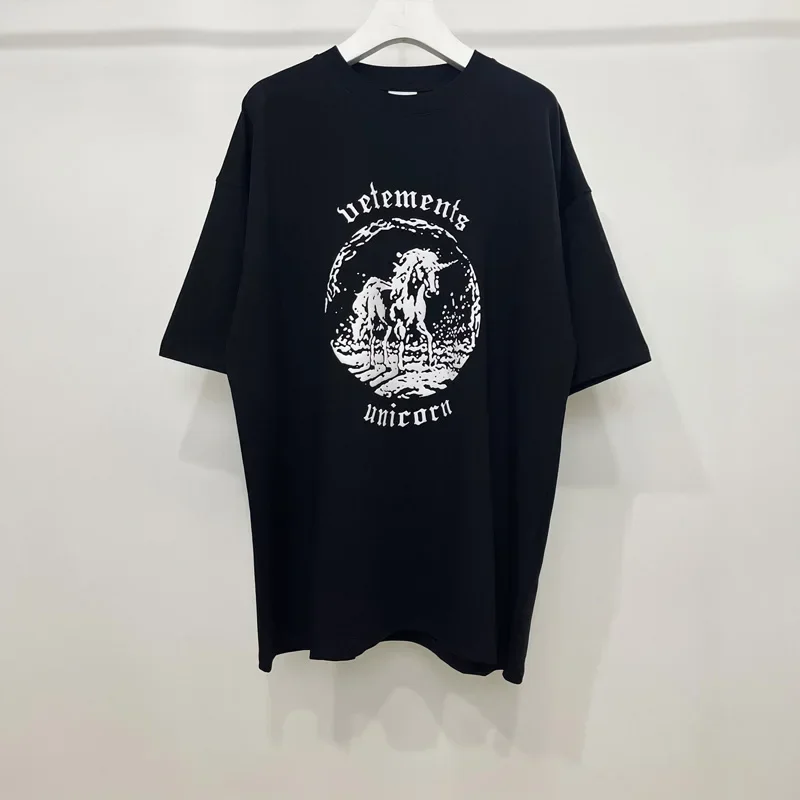 

VTM Men Short Sleeves Oversized Black Casual Unicorn Foam Letter Print VTM Pure Cotton T Shirts