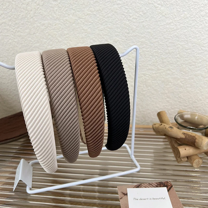 Striped Hair Hoop Wide-brimmed Headband Tweed Sponge Hair Bands Simple Headwear For Women