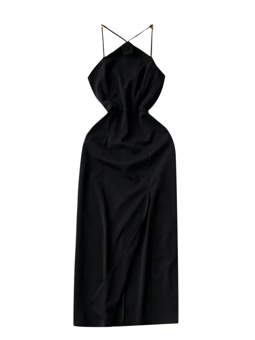 

Элегантное Черное вечернее платье Foamlina, женское сексуальное облегающее платье без рукавов на бретелях-спагетти с высокой талией и разрезом...