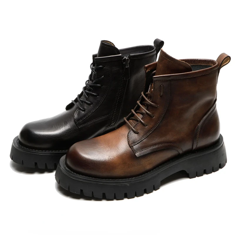 

Men's British Martin boots winter thick-soled increased leather cotton shoes color-shabby retro men's plus velvet high-top shoes