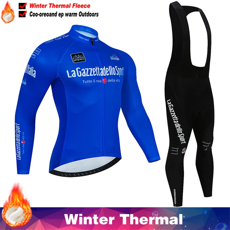 Tour De Giro D'ITALIA Winter Thermal Fleece Cycling Jersey Set Long Sleeve Bicycle Clothing MTB Bike Wear Maillot Ropa Ciclismo