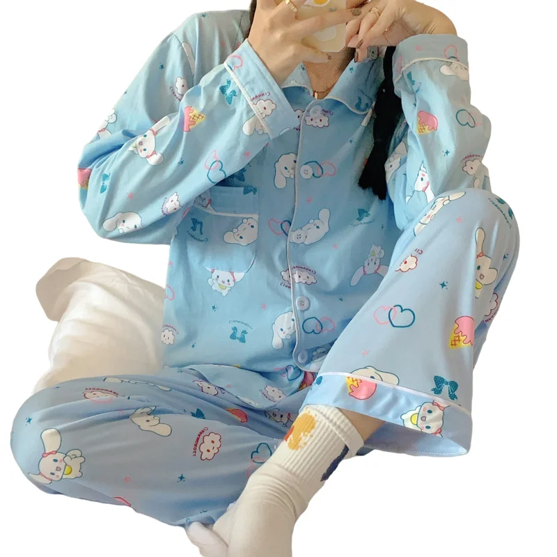 

Пижама Cinnamorol, длинная одежда для девочек, японские милые Мультяшные брюки с длинными рукавами на весну и лето, домашнее обслуживание, подарок на день рождения