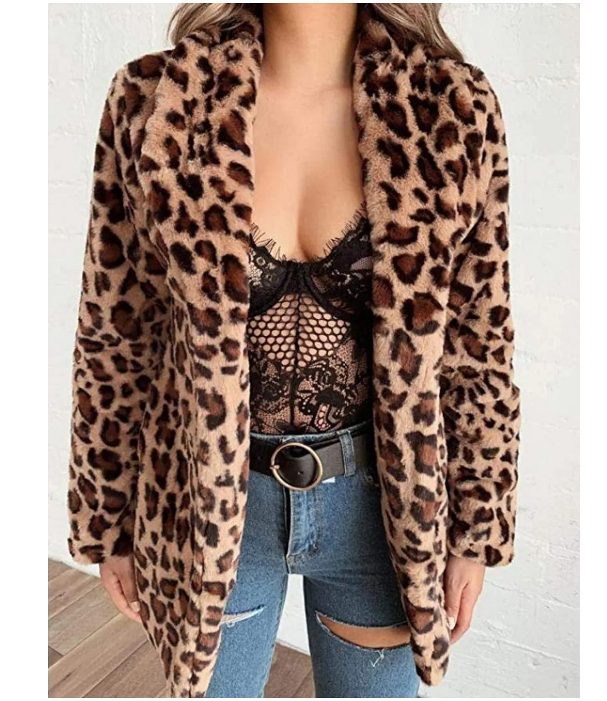 

2023 Versatile Lapel Leopard Pattern Fur Fur Coat Medium Long Coat for Women