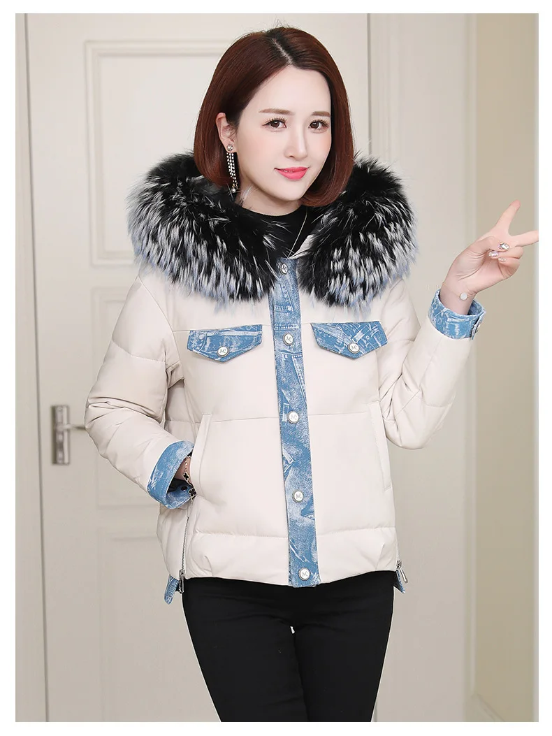 

2023 90% White Duck Down Women's Down Jacket Raccoon Fur Collar Hooded Coat Female Real Sheepskin Leather Jackets Women Ropa Zjt