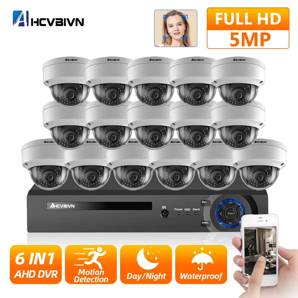 

H.265 8CH 16CH 5MP AHD DVR Kit Analog CCTV System 8 Channel 5MP HD Outdoor Waterproof Dome Camera P2P Security Surveillance Set