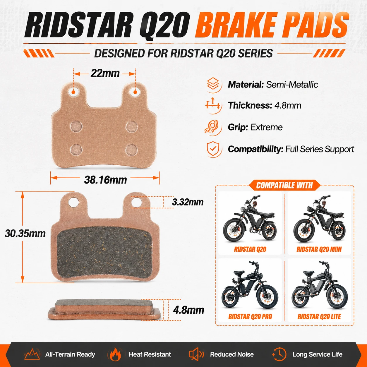 Фото Тормозные колодки Ridstar Q20 полуметаллические, антивибрационные, оптовая упаковка для EKX X21 Bopzin Q8 YVY K20 Freego X2 KTET XD-KL.BS Ebike №3
