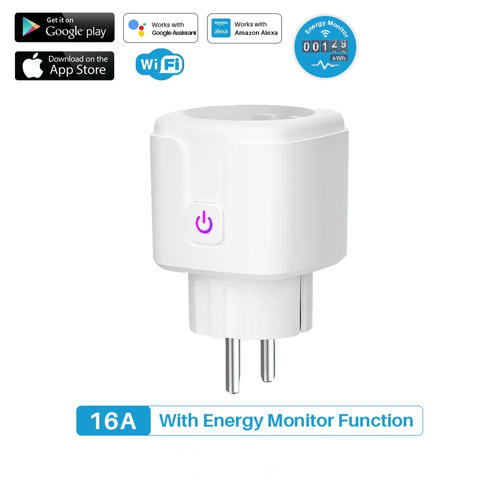

16A WiFi Socket Smart Plug EU Power Monitor Timing Function Tuya SmartLife APP Control Works With Alexa Google Assistant Yandex