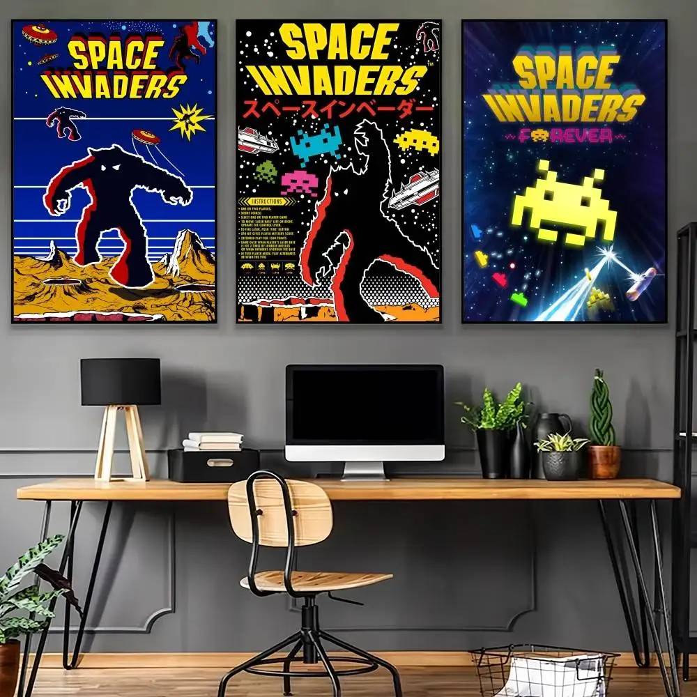 Фото Ретро-постер с изображением игры S-Space Invaders, настенная живопись на холсте для гостиной, спальни, домашнего декора №5