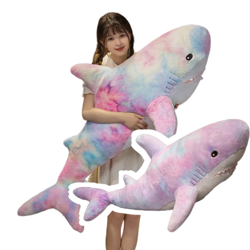 

60-140cm Giant Kawaii Colorful Shark Plush Toy Soft Stuffed Animal Reading Hug Pillow Cushion Birthday Gifts Doll For Kids Decor