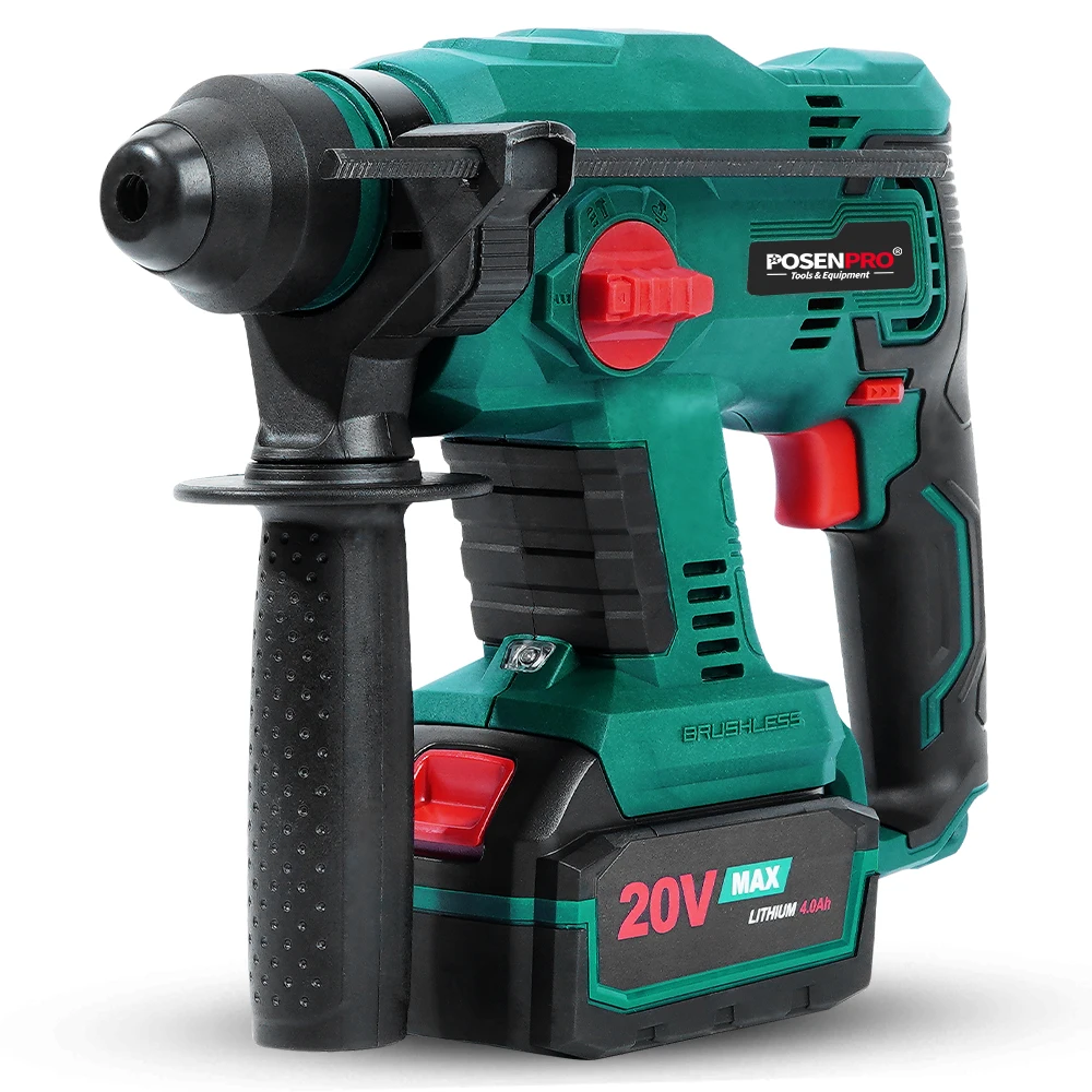 

Brushless Electric Rotary Hammer Cordless Hammer 20V 4 Function Hammering Machine Drilling Concrete Tool POSENPRO