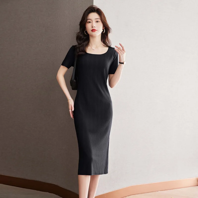 

Women's short sleeved slim fitting mid length bottomed skirt, summer style, westernized long skirt, new in 2023