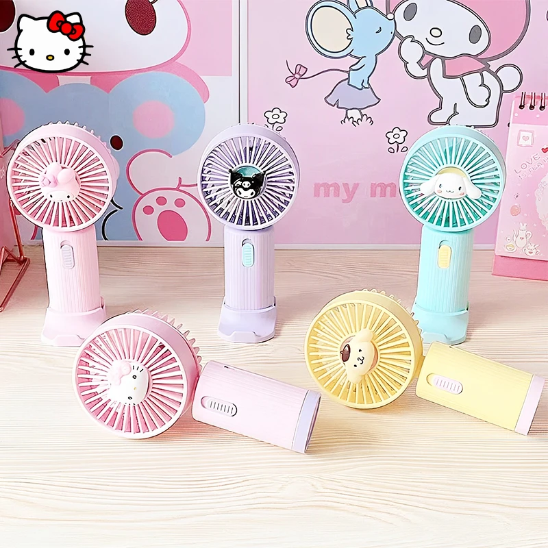 

Kawaii Sanrio Kuromi Electric Fan My Melody Cinnamoroll Portable Holding USB Small Fan Cartoon Desktop Mobile Phone Seat Fan Gif