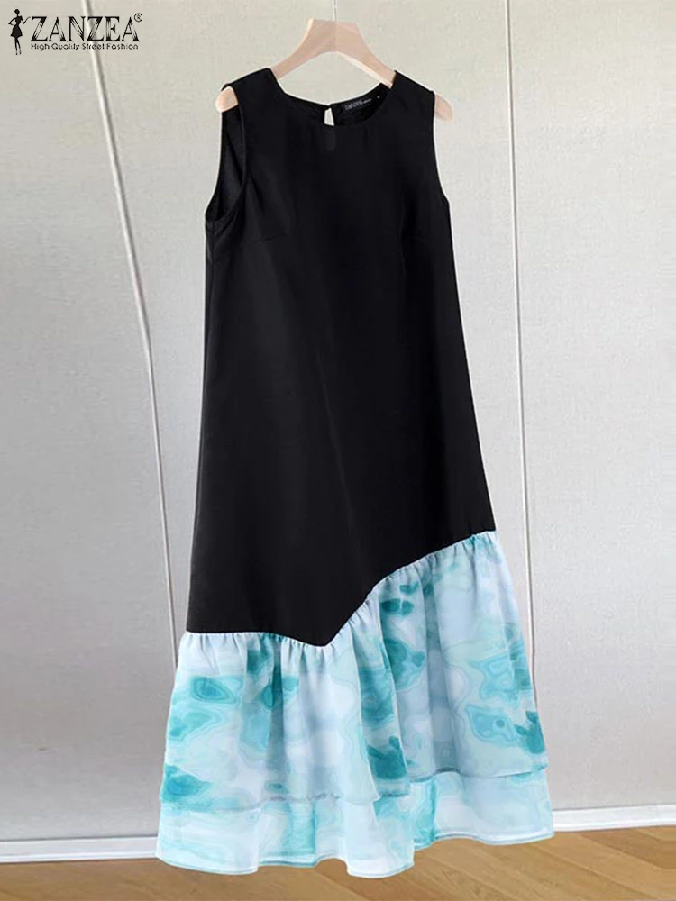 2024 ZANZEA женское пикантное платье миди без рукавов модное бойское с градиентом