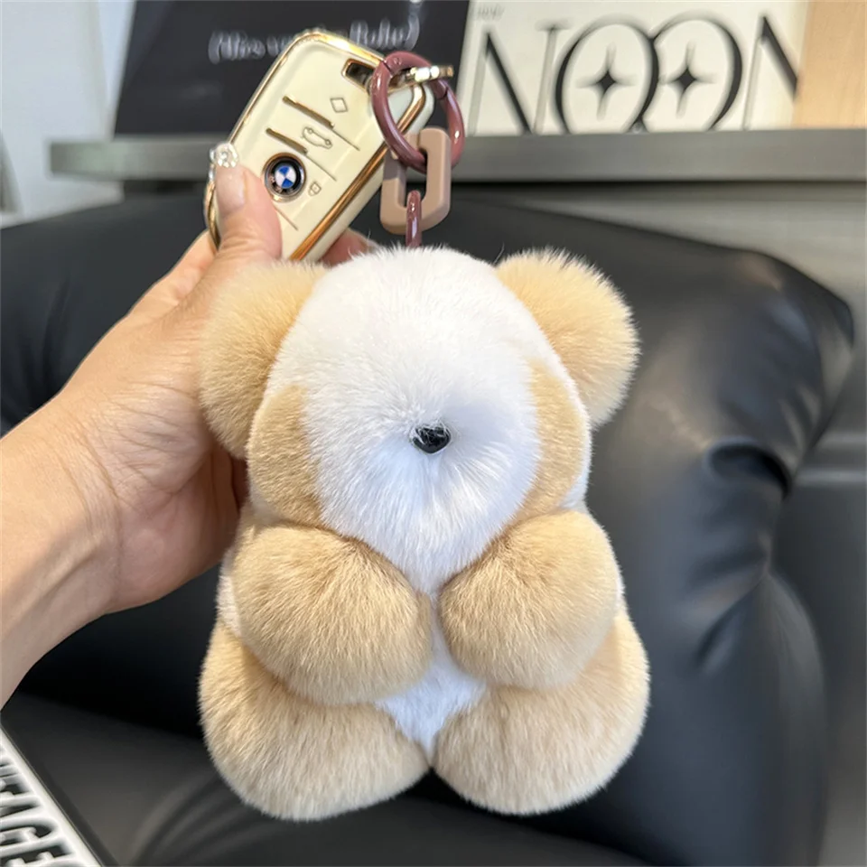 Милый плюшевый брелок для ключей изысканный медведь из меха игрушка модное