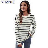 womens long sleeve knitting texture sweater crew neck striped color block casual loose knitted sweater pullover tops %d1%81%d0%b2%d0%b8%d1%82%d0%b5%d1%80