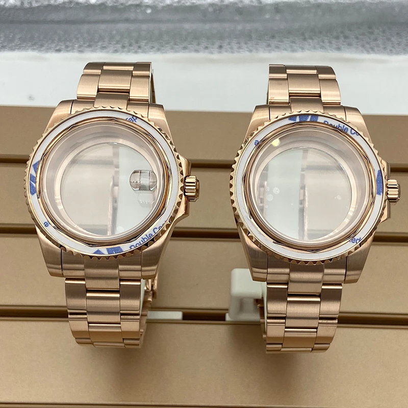 

40mm Rose Gold Case Sapphire Glass Men's Watches 20mm Strap Wristband Accessories For nh34 nh35 nh36 nh38 Movement 28.5mm Dial