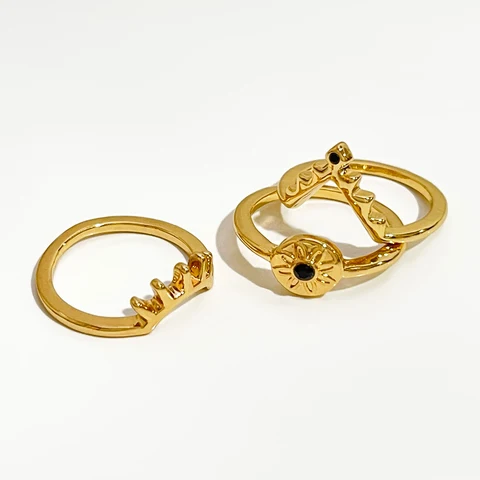Кольцо Peri'sBox 3 шт./компл., черные стразы для глаз, кольцо для женщин, изящное Золотое штабелируемое кольцо, набор модных тонких колец для укладки, оптовая продажа