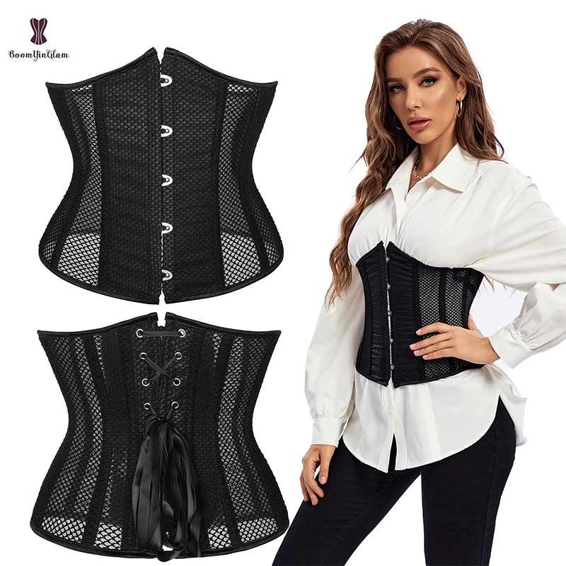 11.81 Inches Height 5 Brooches Of Corset Female Transparent Underbust Bustier Top Plus Size Corselet Breathable Waist Cinchers