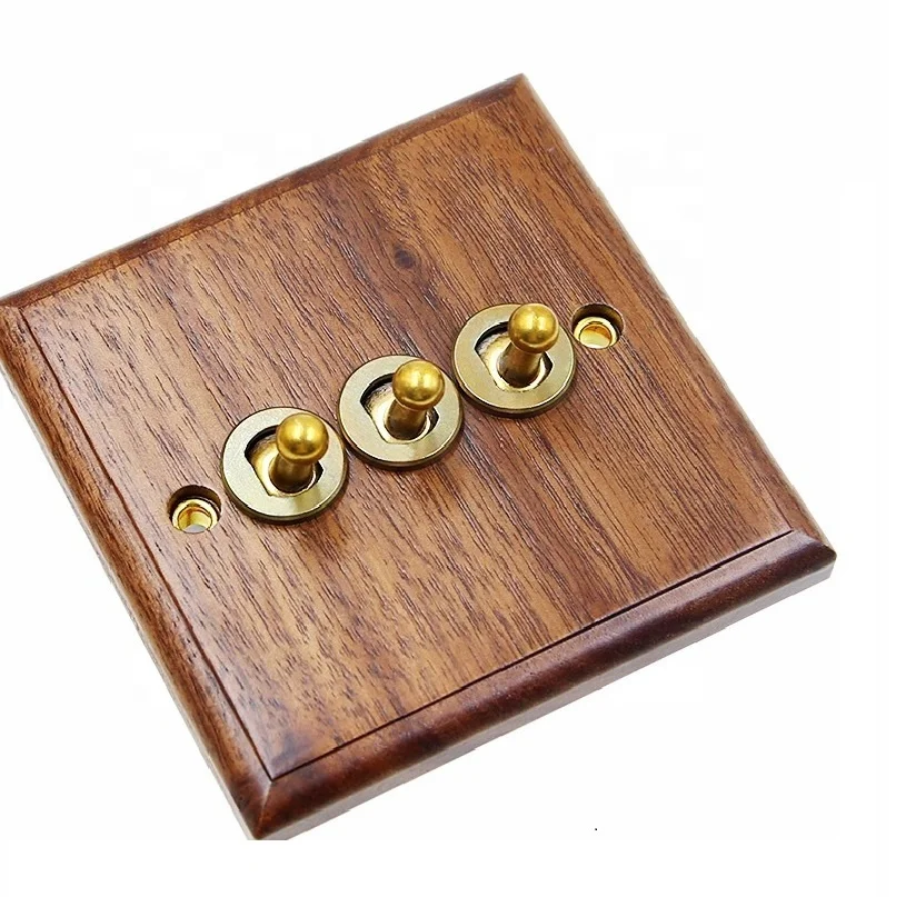 

Винтажный настенный переключатель, медная переключатель, настенный переключатель, деревянная пластина, античный дизайн, 86 мм, 220 В