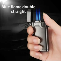 blue flame electroplating double flame windproof lighter flashlight turbo personality inflatable lighters smoking accessories