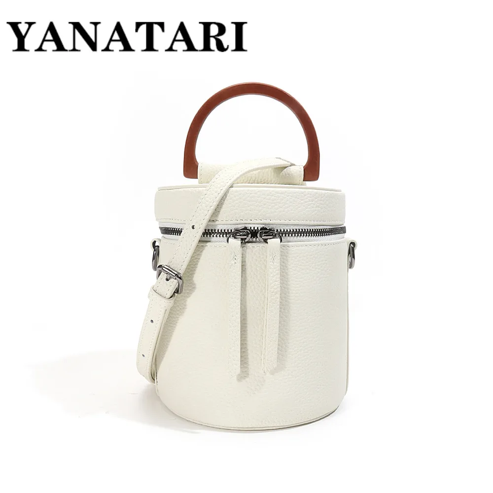 NEW Cylinder Design Women Shoulder Bags Genuine Leather Bucket Handbags Bag Purse Fashion Ladies Crossbody Bags Casual Totes