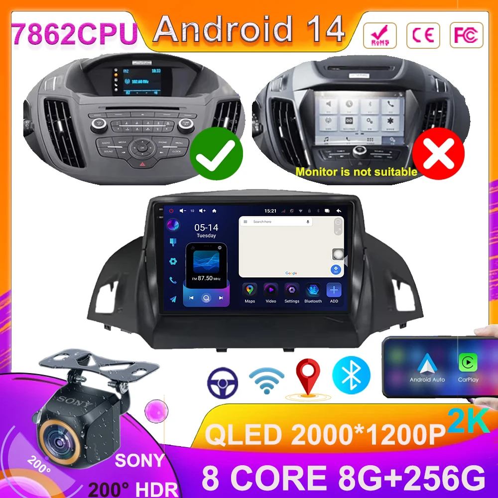 Android 14 для Ford C-MAX Kuga 2 Escape 3 2012-2019 авторадио мультимедийный плеер GPS-навигация