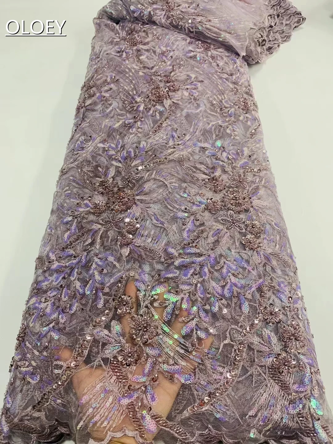 

High Quality Fashion French Tulle Hand Made Beaded Fabric With Sequins African Lace Fabric For Wedding Dress CD5488
